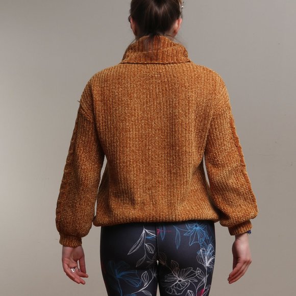 Womens chenille mustard cowl neck sweater - Picture 2 of 4